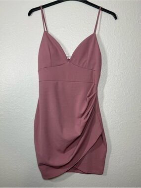 Q USA Mauve Ruched Strappy Bodycon Mini Dress Sleeveless V-Neck Size L